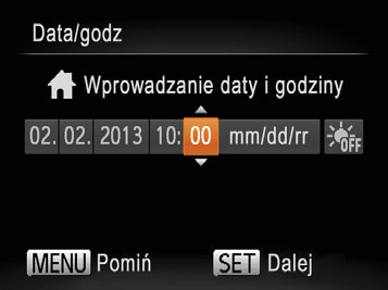 Ustawianie daty i godziny Jeśli po włączeniu aparatu wyświetlany jest ekran [Data/godz], ustaw bieżącą datę i godzinę w podany niżej sposób.