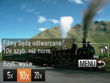 Filmowane osoby i przedmioty będą poruszać się szybko w trakcie odtwarzania. Należy pamiętać, że dźwięk nie będzie rejestrowany. Wybierz ikonę [ ].