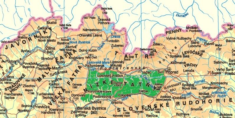 Niżne Tatry składają się z dwóch części: - Dziumbierske Tatry, większe i położone w zachodniej części, skupiające wszystkie dwutysięczniki z najwyższym szczytem Niżnych Tatr, Dziumbierem wznoszącym