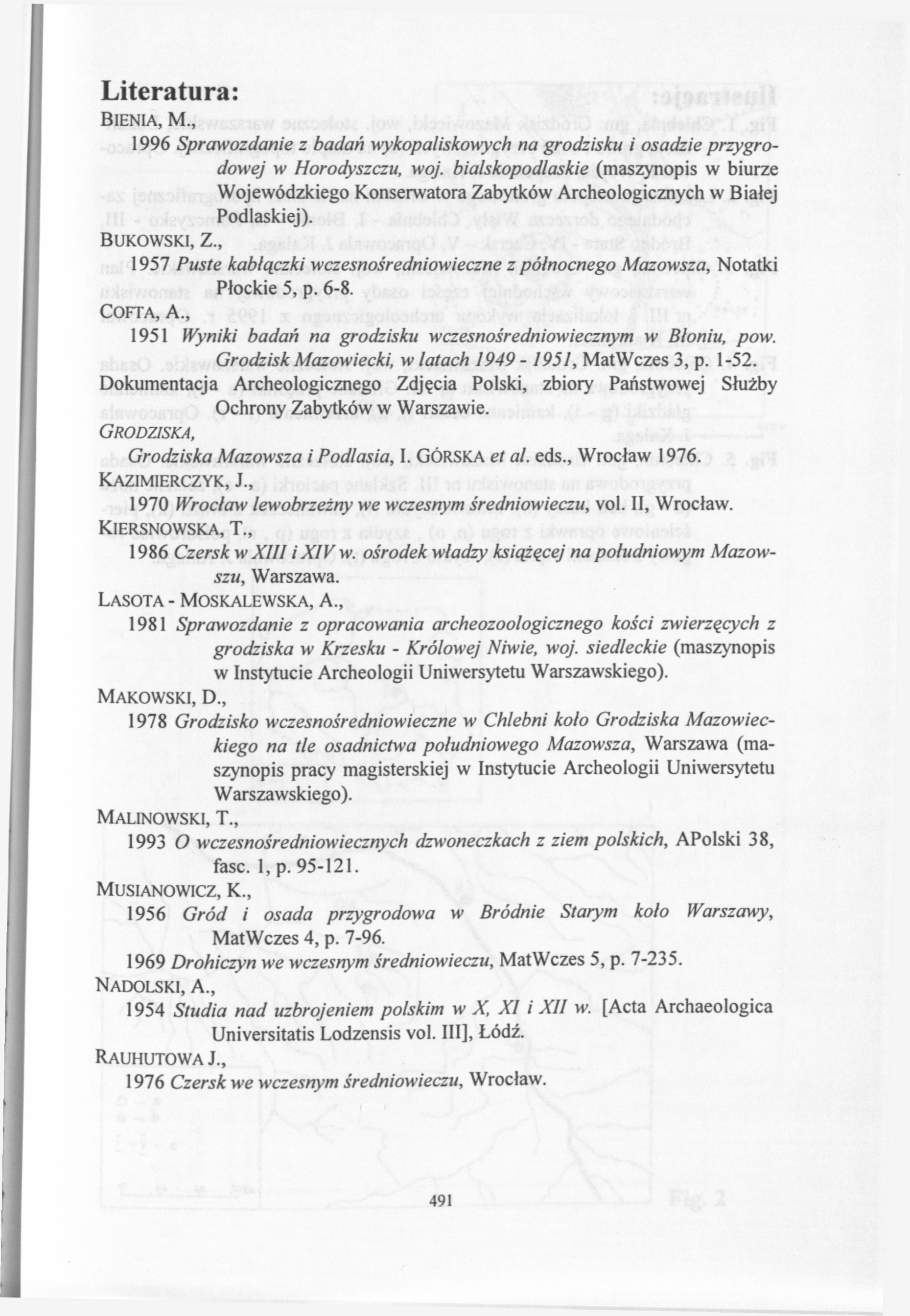 Literatura: BLENIA, M., 1996 Sprawozdanie z badań wykopaliskowych na grodzisku i osadzie przy grodowej w Horodyszczu, woj.