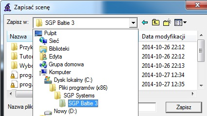 !! Najgorszym miejscem do zapisu naszej sceny jest folder, który podpowiada nam Baltie, czyli miejsce, gdzie zainstalowany jest program Baltie (w moim przypadku, to SGP Baltie 3, zobacz