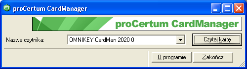 Rysunek 2.2.2 Okno główne programu procertum CardManager w trakcie pierwszego uruchomienia programu procertum CardManager z nową kartą naleŝy koniecznie nadać karcie nowy kod PIN.