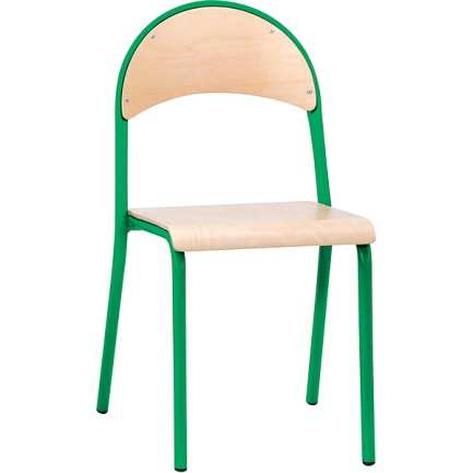 - Możliwość sztaplowania krzeseł max. 8 szt. Stelaż z rury okrągłej o śr 18 mm w kolorze zielonym. Sklejka bukowa siedziska i oparcia o gr.