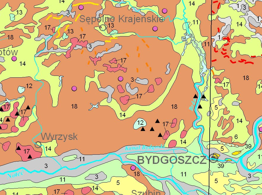 wypełnione wodami jezior, które wskutek zarastania oraz depozycji osadów mineralnych, utworzyły równiny, obecnie najczęściej silnie zawilgocone i zajmowane przez łąki i pastwiska.