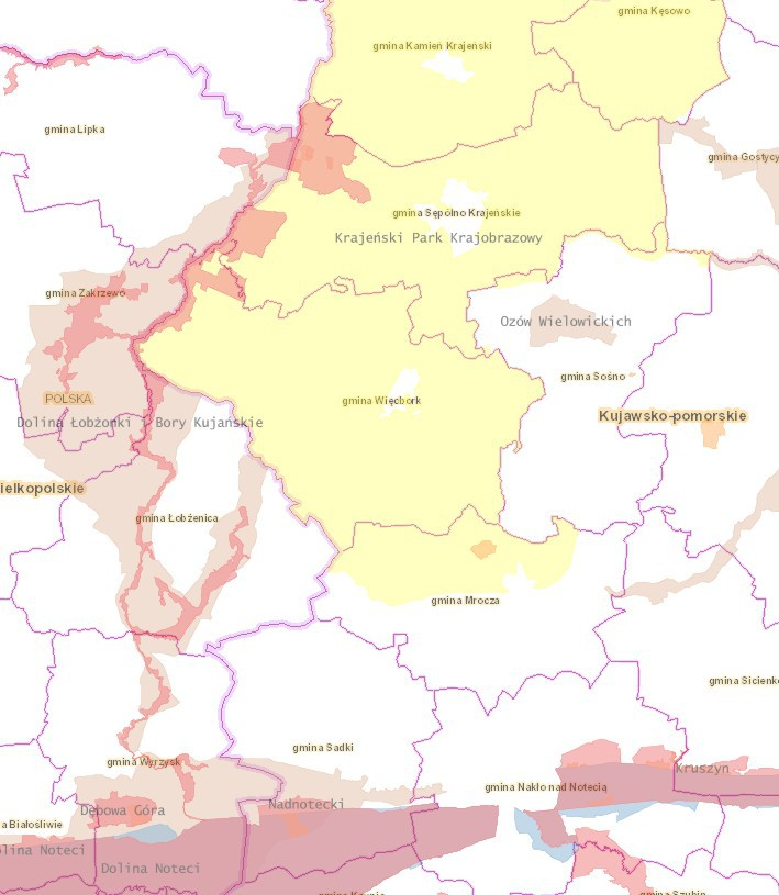 Rys. System obszarów chronionych pogranicza województw kujawskopomorskiego i wielkopolskiego.