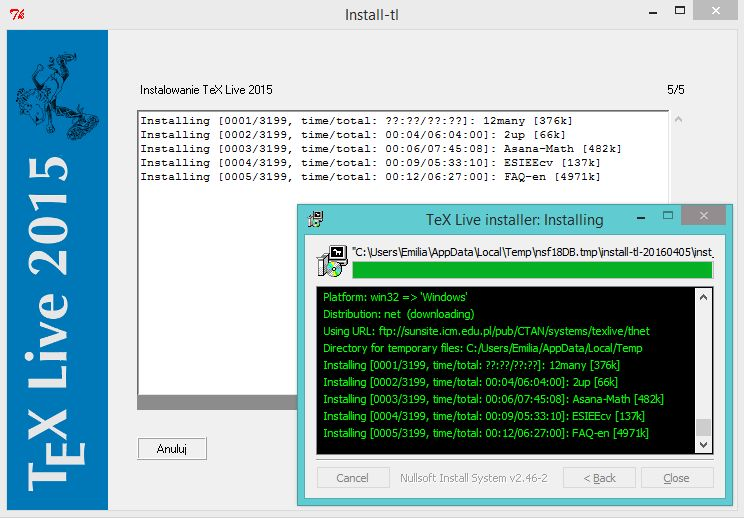 Instalacja TeX Live Teraz niestety musimy się uzbroić w cierpliwość.