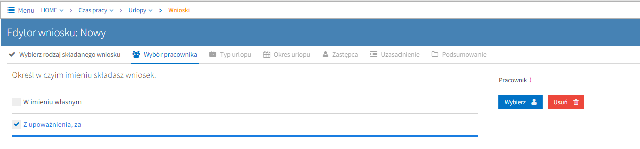 Po założeniu wniosku na ekranie pokazuje się komunikat jak poniżej. W tym momencie wniosek został przekazany do przełożonego.