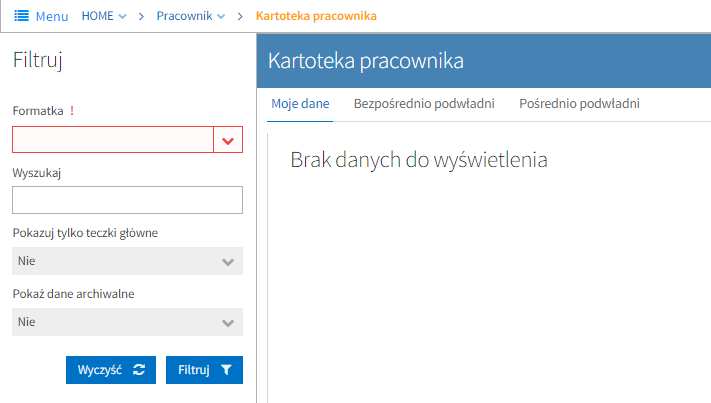 użytkownika zalogowanego do portalu. Na rysunku jest to osoba testowa Użytkownik, w przypadku normalnej pracy będzie to imię i nazwisko. Nad użytkownikiem znajduje się pole wyszukaj.