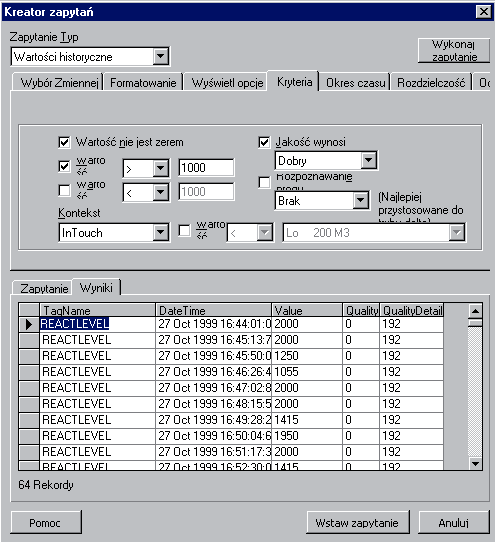 Zanim wstawimy zapytanie do dokumentu sprawdzamy jego wyniki zawsze moŝemy skorygować parametry kryteriów zapytania SQL.