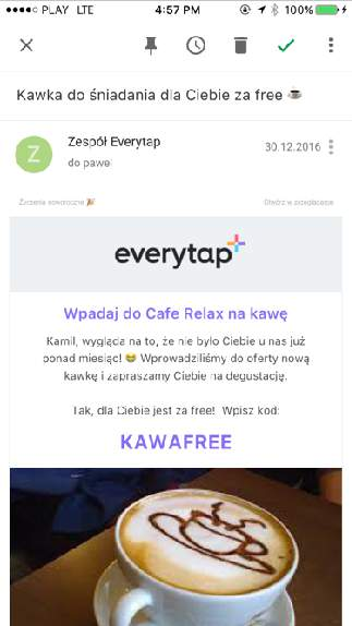 wiadomości email Zachęta do ponownej wizyty i