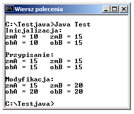 Operator przypisania - przykład dla typów prostych i referencyjnych // Inicjalizacja int zma = 10; int zmb = 15; zma 10 oba 10 Test oba = new Test(10); Test obb = new Tesy(15); zmb 15 obb 15 //