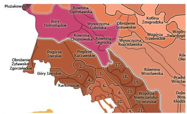 Rysunek 2 Położenie Gminy Leśna na tle mikroregionów Źródło: Program Ochrony Środowiska dla Miasta i Gminy Leśna na lata 2013-2016 z uwzględnieniem okresu 2017-2020 Według regionalizacji