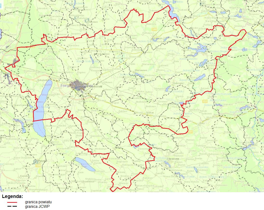 Ryc. 17 Rozmieszczenie JCWP na terenie powiatu stargardzkiego Źródło: www.geoportal.kzgw.gov.