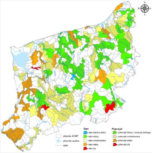 Ryc. 20 Wyniki oceny stanu ekologicznego JCWP rzecznych w województwie zachodniopomorskim badanych w latach 2011-2014 Źródło: Stan środowiska w województwie zachodniopomorskim. Raport 2015.