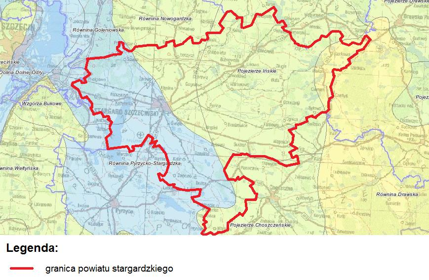 Ryc. 26 Lokalizacja powiatu stargardzkiego względem regionów fizycznogeograficznych Kondrackiego Źródło: www.pig.gov.