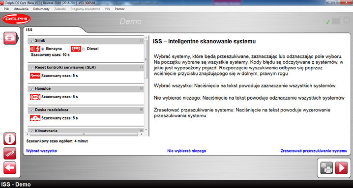 Diagnostyka systemu Inteligentny System Skanowania Wybierz