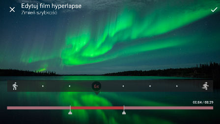 146 Zdjęcia Google Edycja filmu Hyperlapse Po zarejestrowaniu filmu w trybie Hyperlapse można zastosować różne szybkości do poszczególnych fragmentów nagrania. 1.