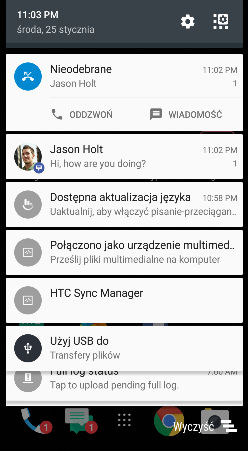 41 Pierwszy tydzień korzystania z nowego telefonu Panel powiadomień Ikony powiadomień informują o nowych wiadomościach, wydarzeniach kalendarzowych, alarmach oraz trwających czynnościach, np.