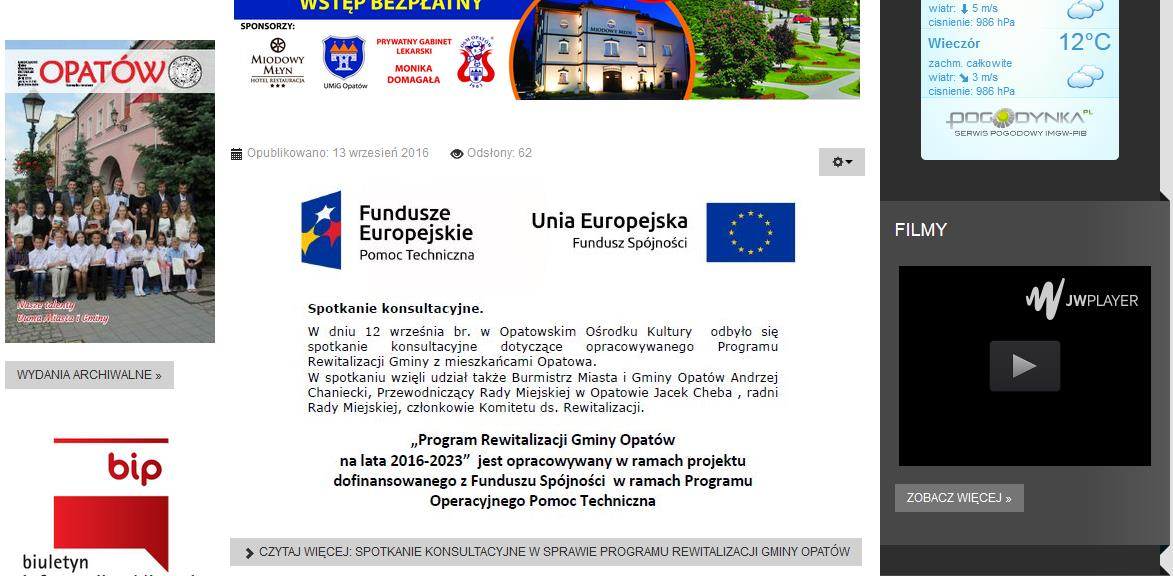 Spotkania z interesariuszami rewitalizacji, które odbyły się w trakcie tworzenia Programu Rewitalizacji: 12.09.2016r.
