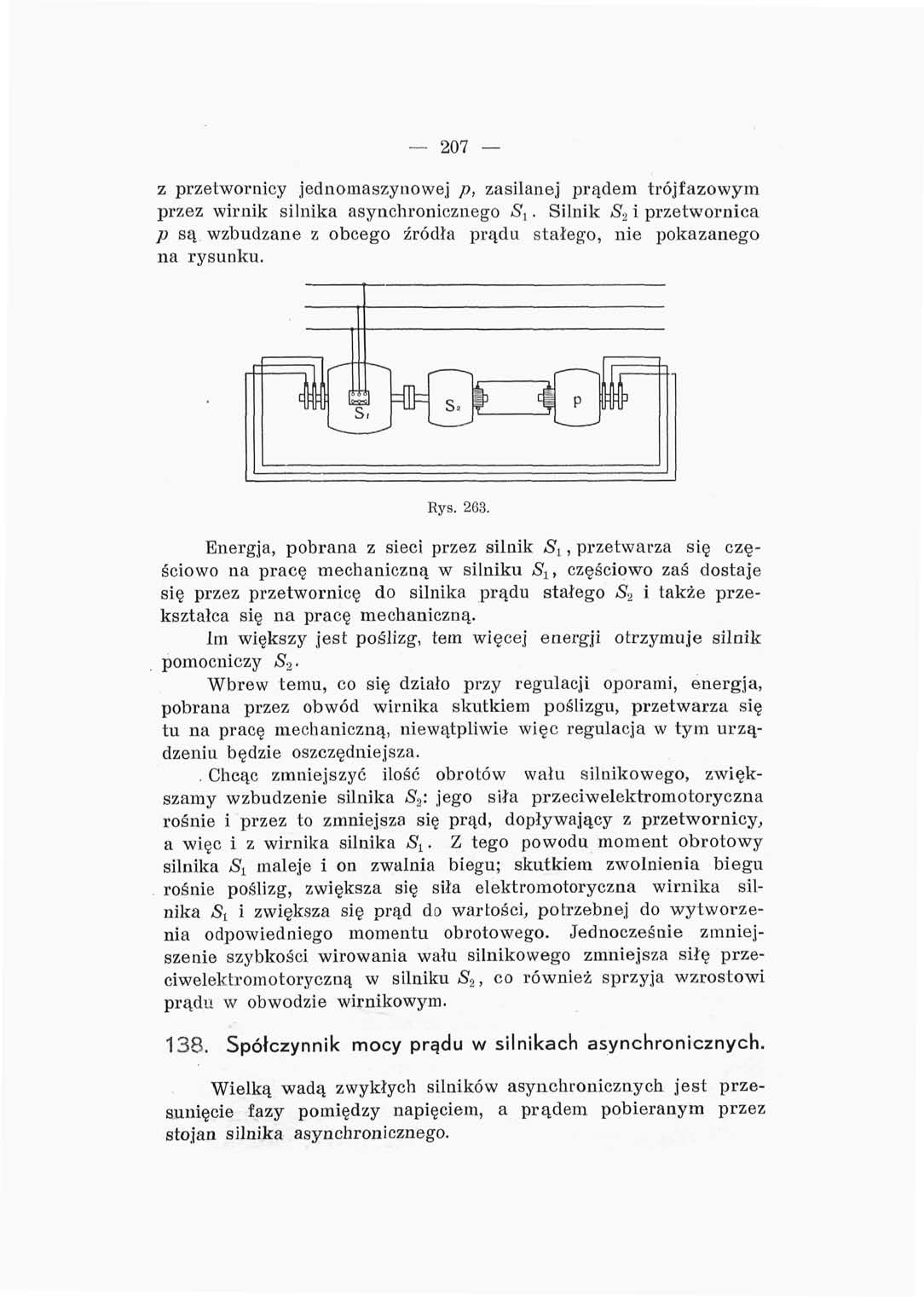 207 z przetwornicy jednomaszynowej p, zasilanej prądem trójfazowym przez wirnik silnika asynchronicznego S].
