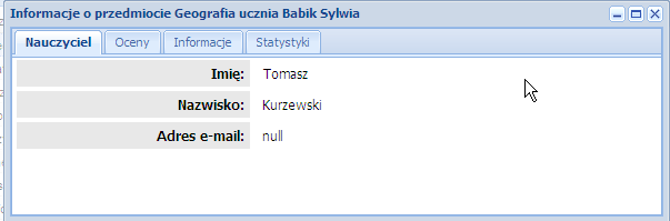 III. Przedmioty Znajduje się tu spis przedmiotów, na które uczęszcza podopieczny.