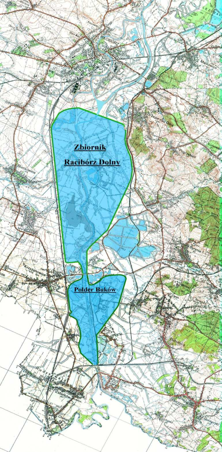 4. Polder Buków - sztuczny zbiornik przeciwpowodziowy na Odrze wchodzący w skład przyszłego zbiornika Racibórz Dolny, położony jest na terenie gmin Lubomia i Gorzyce.