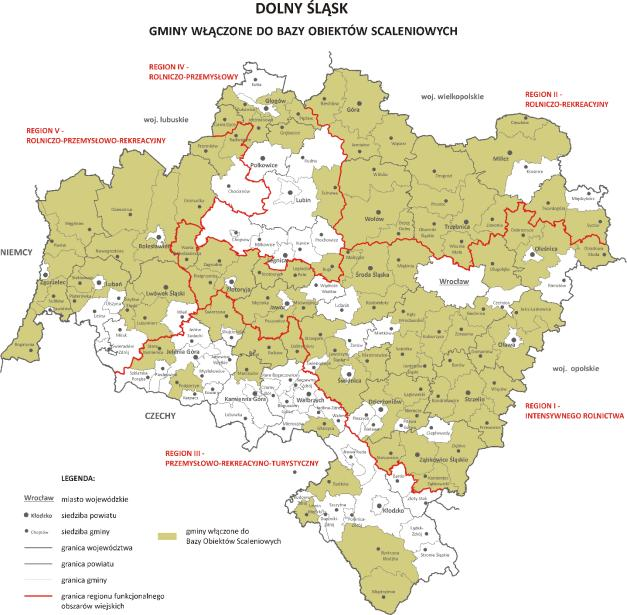 GMINY WŁĄCZONE DO BAZY OBIEKTÓW SCALENIOWYCH NA TLE REGIONÓW FUNKCJONALNYCH OBSZARÓW