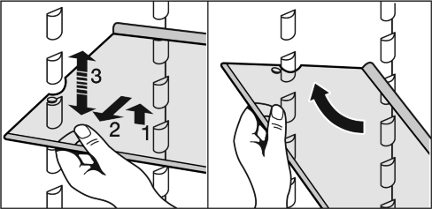 Obsługa Wskazówka u Przy normalnych temperaturach w pomieszczeniu, wyższych niż 18 C, włączenie funkcji Cool-Plus nie jest konieczne, przełącznik Cool-Plus powinien być wyłączony. 5.1.6 Półka w drzwiach Wyjąć półki znajdujące się na drzwiach u Wyjąć półki zgodnie z ilustracją.