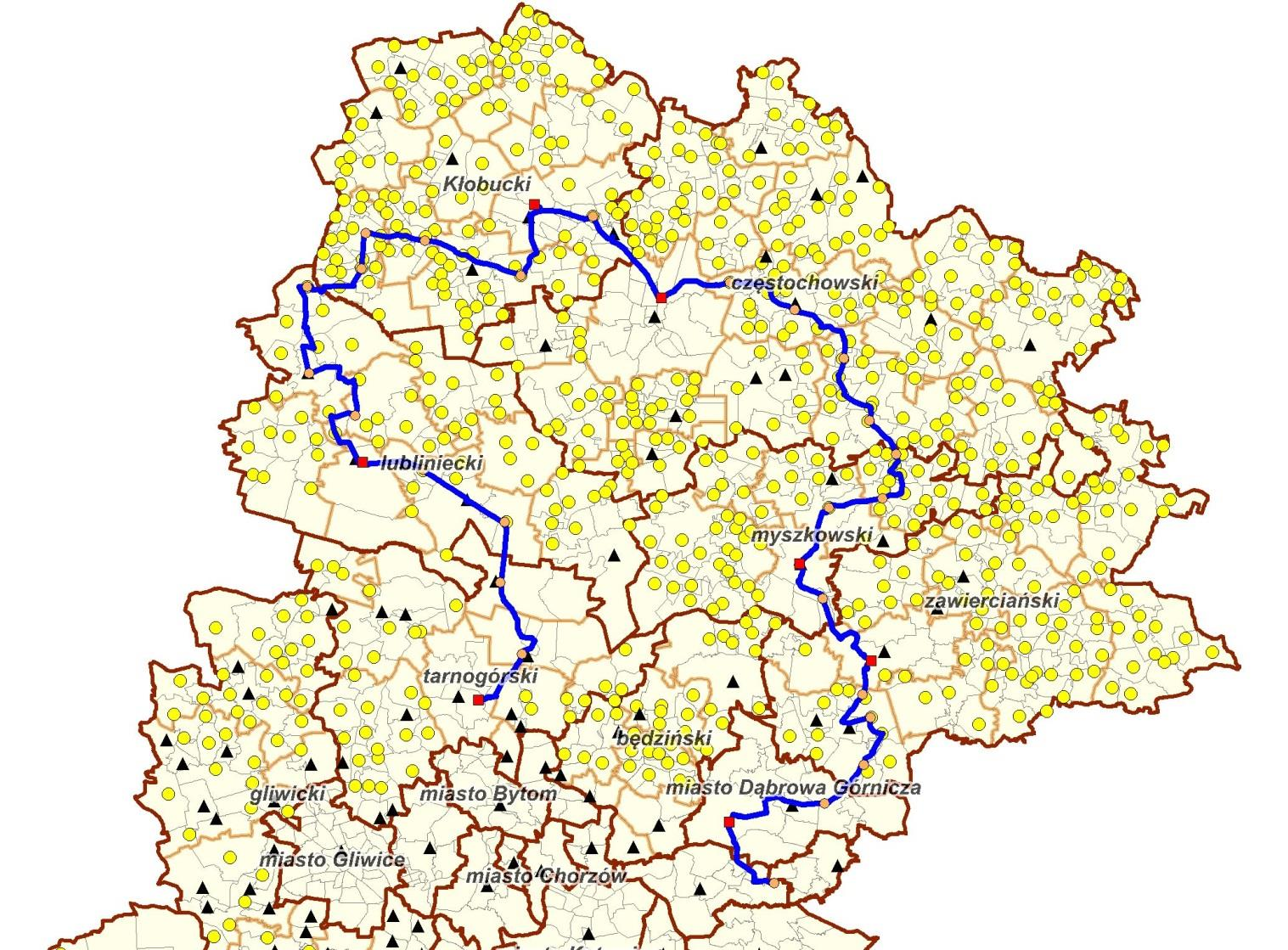 Mapa sieci ŚRSS obszar