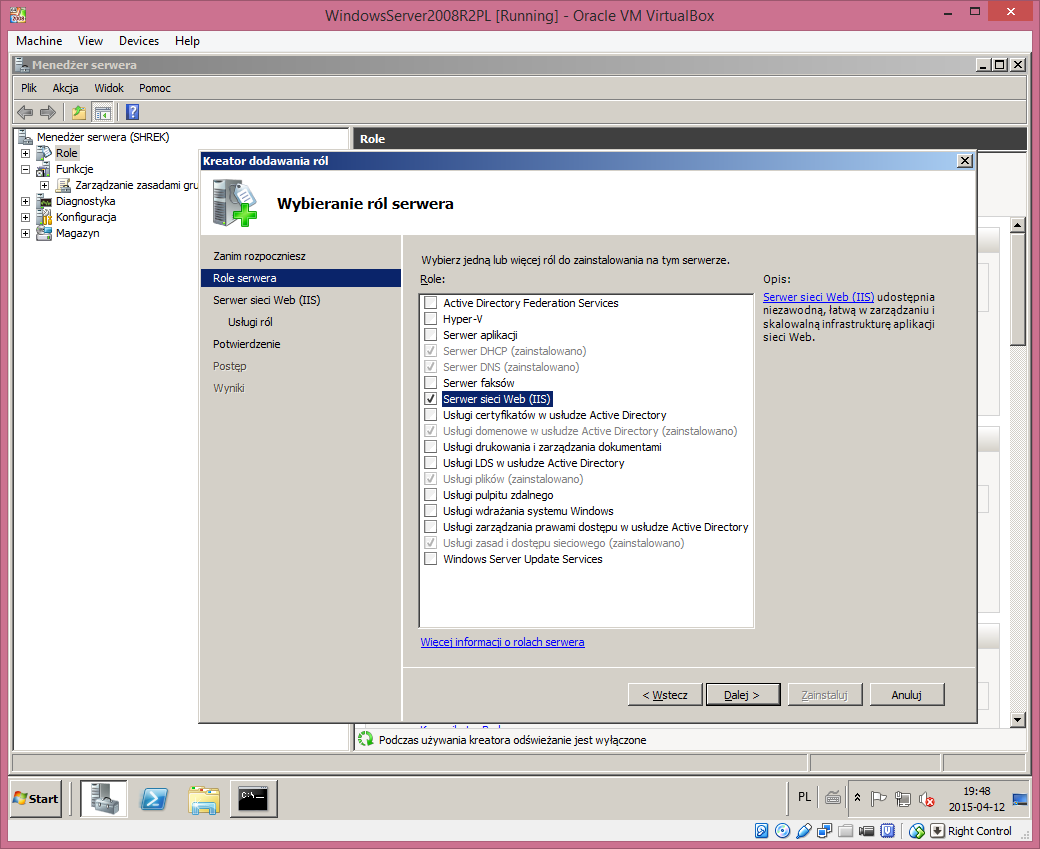 Instalacja roli serwera sieci WEB