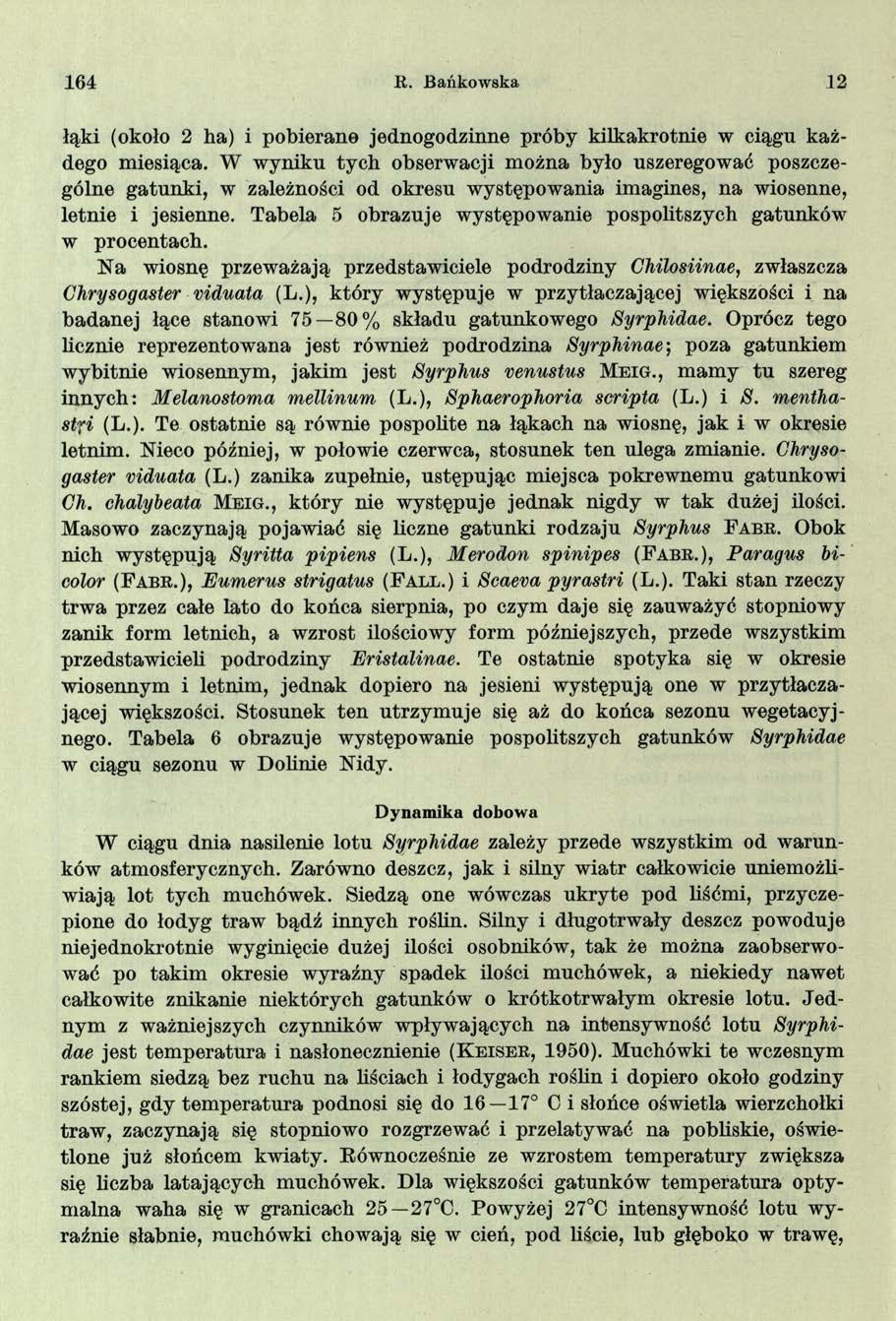 164 R. Bańkowska 12 łąki (około 2 ha) i pobierane jednogodzinne próby kilkakrotnie w ciągu każdego miesiąca.