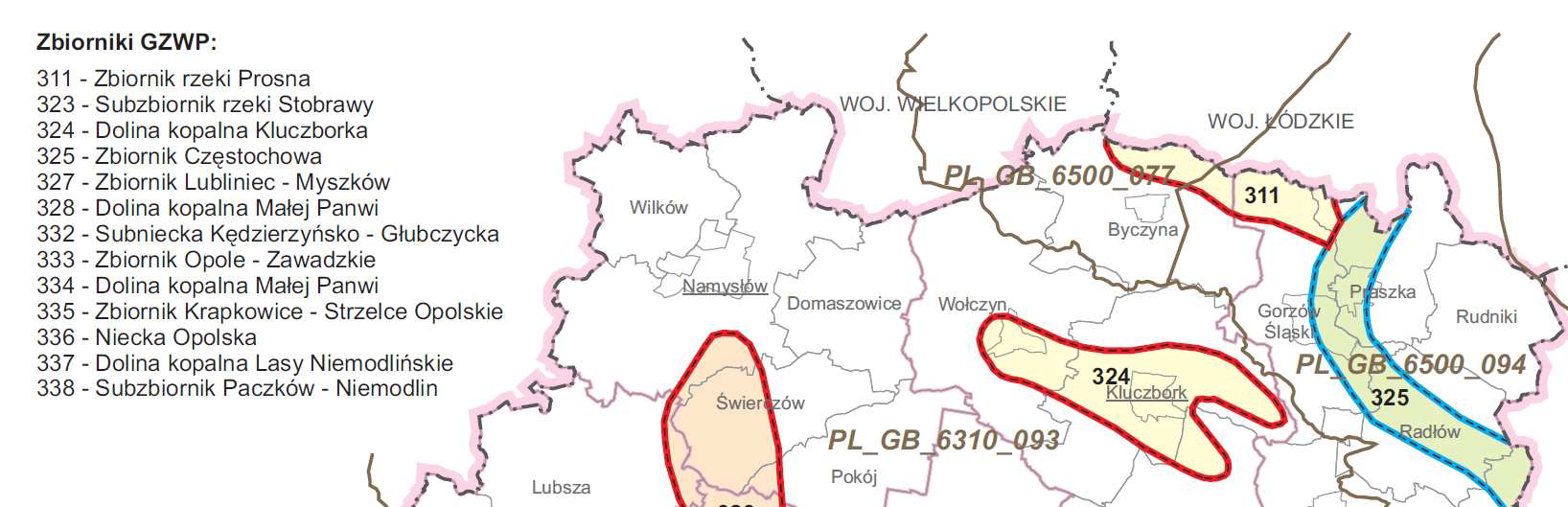 Rysunek 2.3 Główne Zbiorniki Wód Podziemnych [Opracowanie Ekofizjograficzne woj.