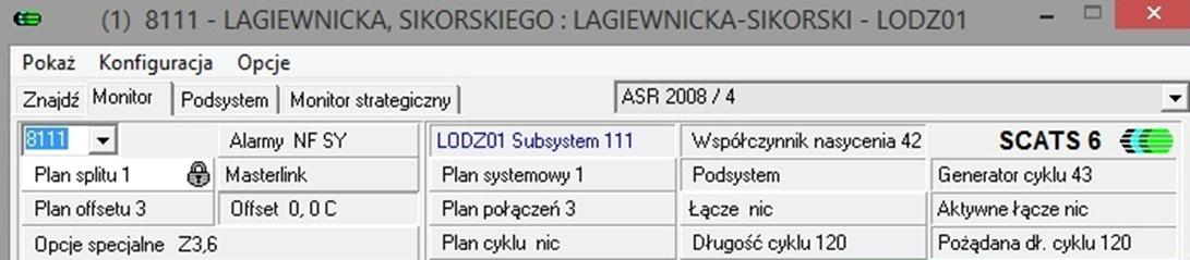 Odczytywanie podstawowych informacji z aplikacji SCATS. Znajdź - funkcja odpowiedzialna za wyszukiwanie odpowiedniego skrzyżowania.