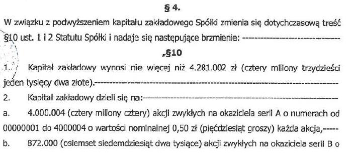 Akcje Serii D zostały zarejestrowane w Krajowym Rejestrze Sądowym w dniu 21 września 2015 roku.