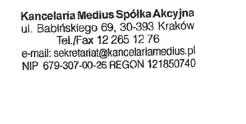 Oświadczenie Emitenta Działając w imieniu Kancelaria Medius S.A.