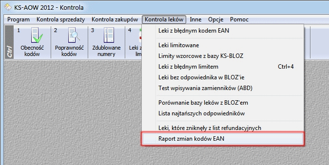 7.3. Raport zmian kodów EAN W module APW23-Kontrola menu Kontrola leków została dodana funkcja Raport zmian kodów EAN (rys.