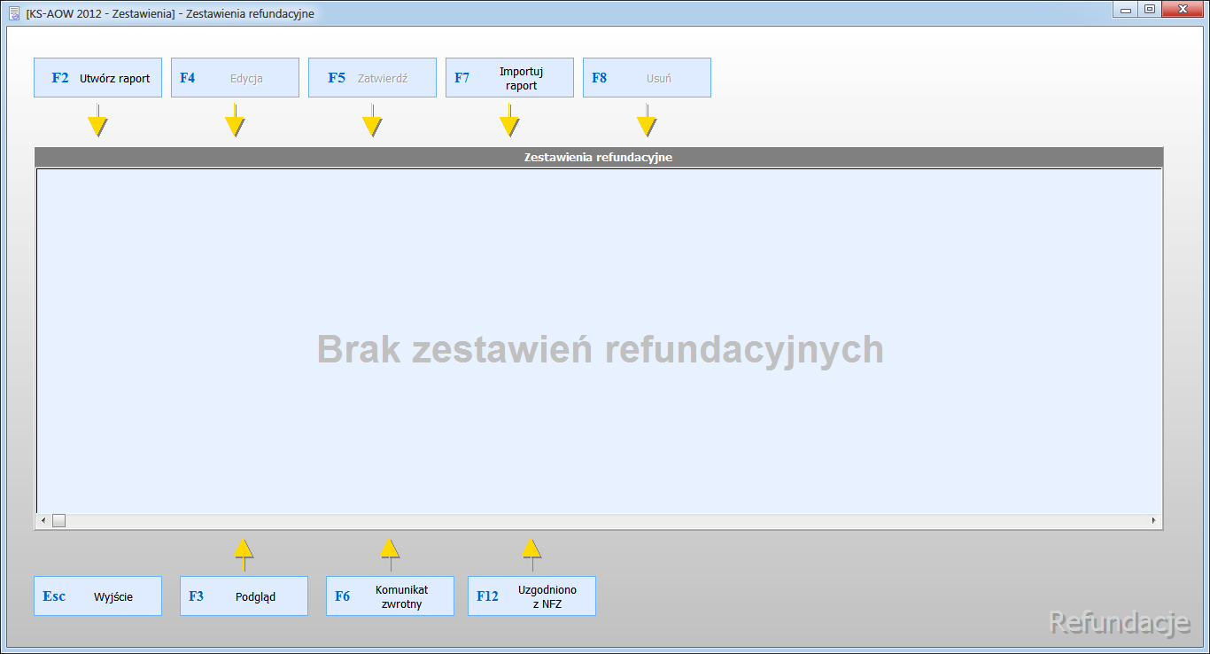 Rysunek 5. APW21 ZESTAWIENIA ZESTAWIENIA REFUNDACYJNE Po wybraniu powyższej opcji wyświetli się okno przedstawione na rysunku 6. Rysunek 6.