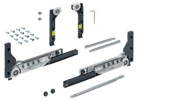 Elementy systemu Hett CAD Zestaw okuć do drzwi z Silent System (amortyzacja w kierunku zamykania, otwierania i kolizji) Zestaw zawiera wszystkie niezbędne elementy na 1 drzwi przesuwne z Silent