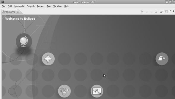 Programowanie aplikacji współbieżnych i rozproszonych w systemie Linux 38 uruchomienie Ekran 3-6 Ekran startowy środowiska Eclipse