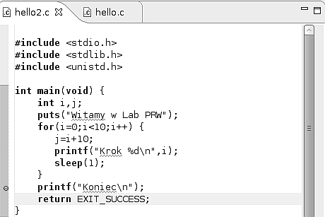Programowanie aplikacji współbieżnych i rozproszonych w systemie Linux 41 Ekran 3-15 Wyniki działania przykładowego programu hello.c 3.7.