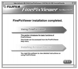 11. Po ponownym uruchomieniu komputera (restart), informacja że program FinePixViewer jest zainstalowany FinePixViewer installation completed pojawi się na monitorze.