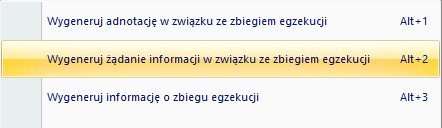 W sprawie na liście czynności pojawią się skany Zbieg egzekucji adnotacja oraz Zbieg egzekucji załącznik. Ilość załączników zależy od dołączonych dokumentów do adnotacji.