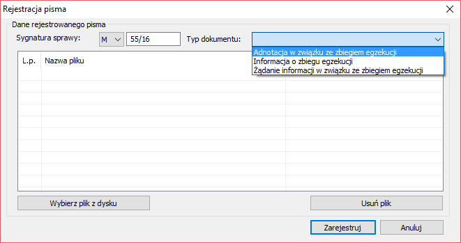 RYSUNEK 21. OKNO REJESTRACJA PISMA Dokumenty zostaną zaimportowane do sprawy ze stosowną adnotacją. RYSUNEK 22. WIDOK ZAREJESTROWANEGO PISMA W SPRAWIE 1.6.