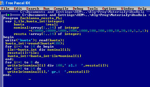 programowania (Pascal, C++) Przetłumaczenie na język zrozumiały