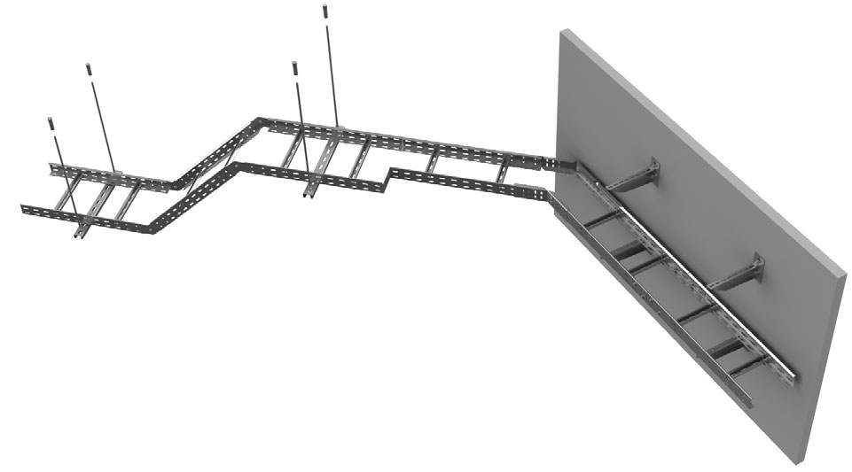 extrusion with a spacing of 300 mm, with open side of the profile facing up. Na zamówienie można wykonać pomosty z odległością poprzeczek 150 i 450 mm.