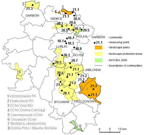G. Iwanicki Wyniki Zanieczyszczenie świetlne w wybranych gminach Pomiary zanieczyszczenia świetlnego przeprowadzone zostały w okresie styczeń-marzec 2014 w wybranych gminach powiatu lubelskiego.