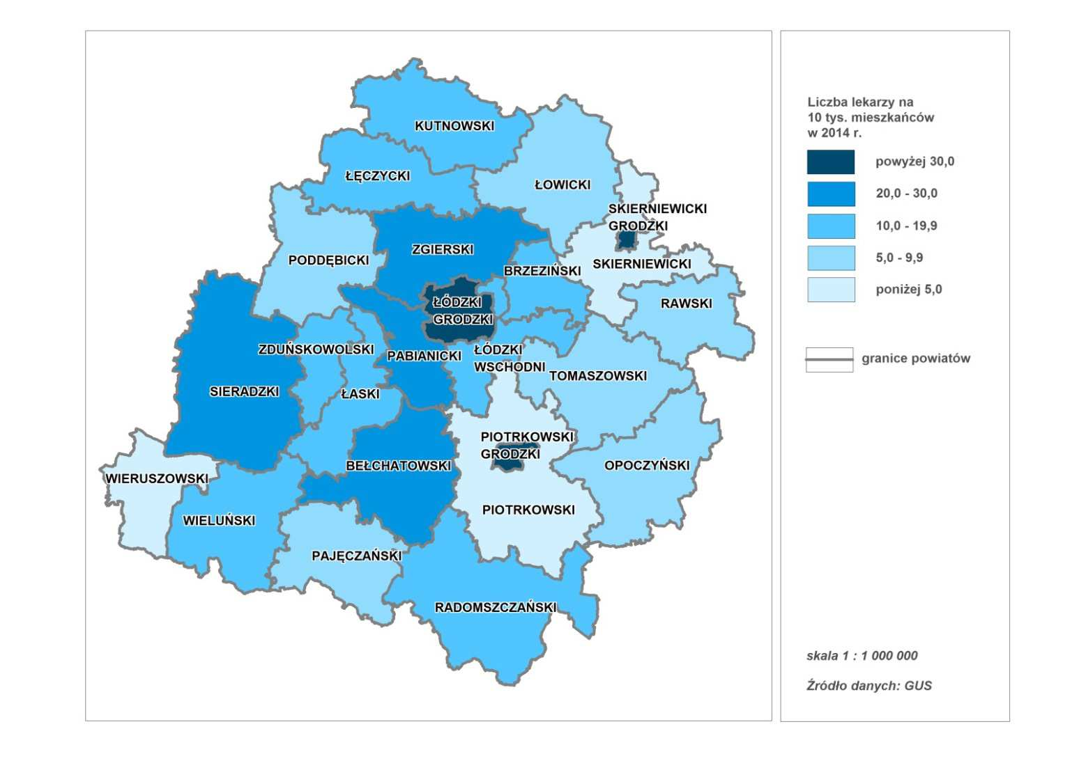 zgierskim, łódzkim wschodnim i brzezińskim, a w 2015 r. także poddębickim. Co prawda w wartościach bezwzględnych najwięcej mieszkań buduje się w Łodzi (2252 w 2015 r.