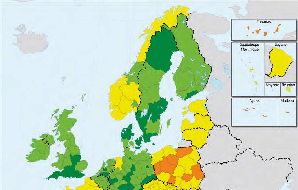 Rysunek 3 Klasyfikacja regionów europejskich wg wskaźnika RIS w 2016 roku W całym analizowanym okresie województwo łódzkie jako jeden z trzech regionów Polski (prócz województw lubuskiego i