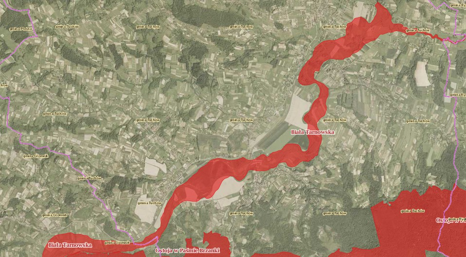 Plan gospodarki niskoemisyjnej dla Gminy Tuchów na lata 2015-2020 Grybowie i Tuchowie rzeka przepływa przez środek miejscowości, gdzie ujęta jest w betonowy żłób lub obwałowana.