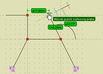 Podstawy Rys. 3.26 Linie pomocnicze śledzenia wystawione z węzła początkowego i ostatnio wskazanego węzła Rys. 3.27 Kombinacja linii śledzących w postaci dwóch układów linii pionowych i poziomych wystawionych z dwóch węzłów i jednego przedłużenia pręta 3.